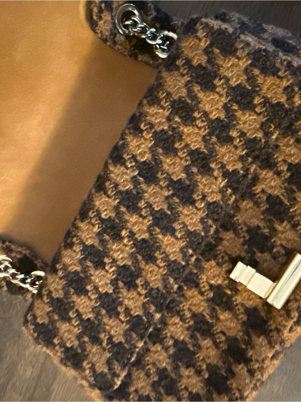 Sandro Brown Houndstooth Chain Shoulder Bag - Picture 7 of 7